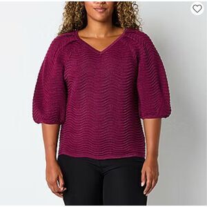 LIZ CLAIBORNE Women’s Sweater XXL Royal Burgundy Golden Moments Elbow Sleeve NEW